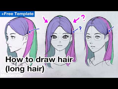 Видео: Как рисовать волосы (длинные прямые волосы)