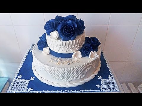 Видео: Свадебный Торт "Синие Розы" Оформляем и Рисуем Узоры / Amazing Wedding Cake Decorating