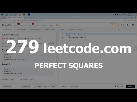 Видео: Разбор задачи 279 leetcode.com Perfect Squares. Решение на C++