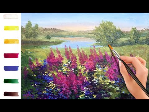 Видео: Иван-чай. Как нарисовать цветы. Пейзаж 🎨АКРИЛ! Мастер-класс ДЕМО