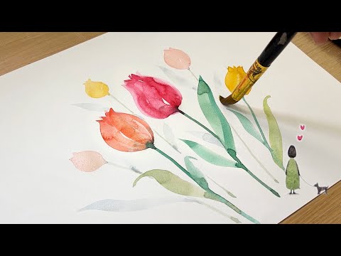 Видео: Как рисовать тюльпаны / Цветочная акварельная живопись