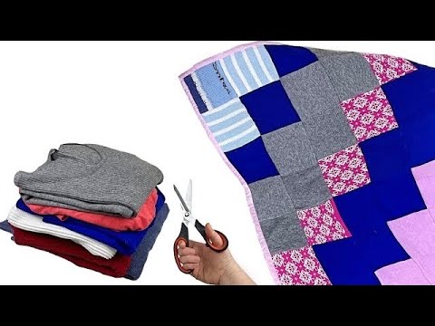 Видео: Разрезала кучу СТАРЫХ СВИТЕРОВ и РУБАШЕК и сделала огромный СТИЛЬНЫЙ ПЛЕД!