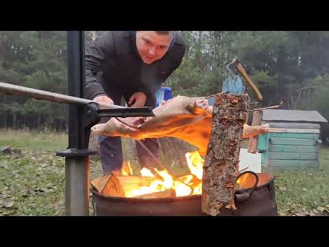 Видео: Жарим поросенка на вертеле в гостях у хутора Замошье