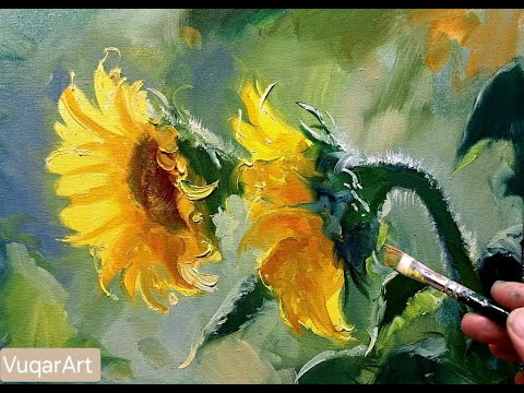 Видео: подсолнухи sunflowers oil painting