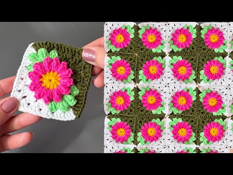 Видео: Как связать крючком разноцветный цветочный мотив!