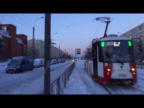 Видео: Трамвай с сосульками. Трамвай Санкт-Петербурга 9-187: ЛМ-2008 б.1430 по №62 (06.03.19)