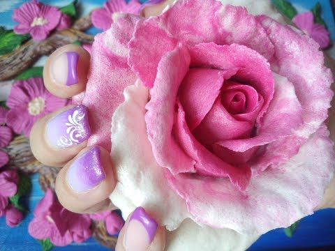 Видео: Большая двухцветная роза из солёного теста. Modeling a rose from a salted dough.