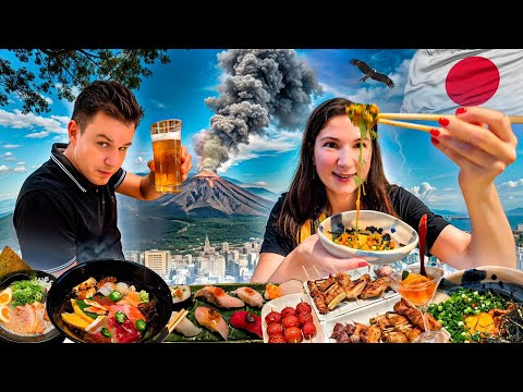 Видео: Кагосима, Япония: вулкан дымит, я ем, самурай одобряет!