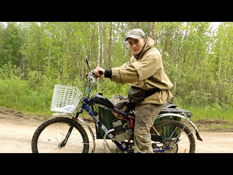 Видео: Мотовелосипед с коляской. Еду за водой.