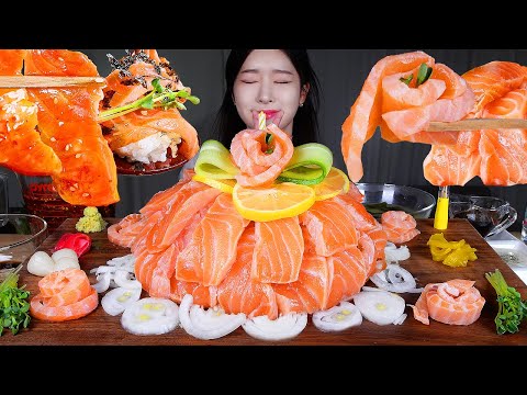 Видео: ASMR MUKBANG | Приготовила торт с лососем на день рождения♡ Сашими из сырого лосося, лапша с лососем