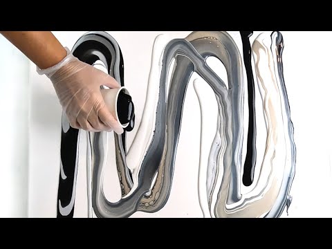 Видео: Черный, белый и шампанское — акриловая заливка в смешанных техниках