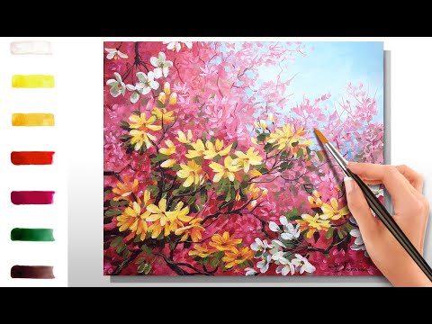 Видео: Сакура и цветы. Как нарисовать 🎨АКРИЛ | Сезон 7-10 | Мастер-класс ДЕМО