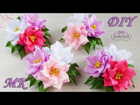 Видео: 🌺 Цветы из узких лент. Зажимы с тройным цветком. Канзаши МК/DIY