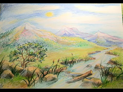 Видео: Мастер-класс "Горный пейзаж с рекой" Цветными карандашами 5+