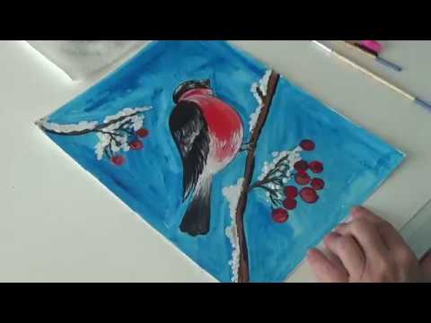 Видео: Снегирь в Зимнем Лесу - Гуашь