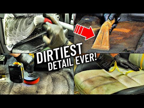 Видео: Очистка салона автомобиля полной катастрофы! Детализация автомобиля противный Range Rover!