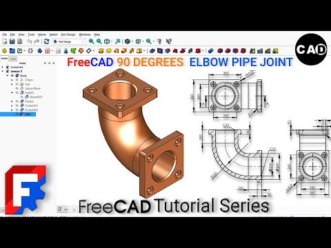 Видео: Курс FreeCAD для начинающих | Модуль 1 – Урок 9 | 3D-модель фланца колена трубы 90 градусов. Поша...