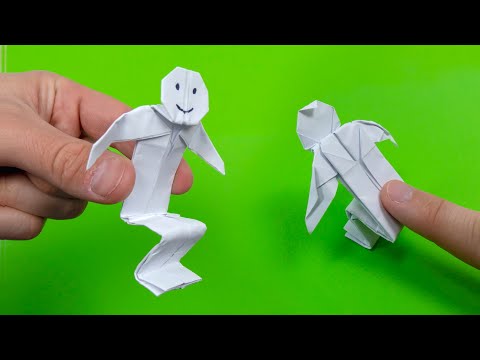 Видео: Как сделать прыгающего человечка из бумаги без клея и без ножниц - лёгкое оригами из А4