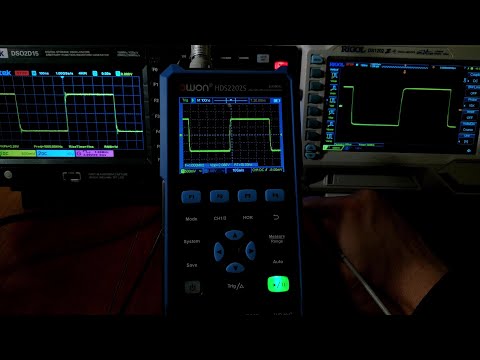 Видео: Осциллограф OWON hds2202s, Hantek 2D15, Rigol DS1202Z-E Меандр(Square) 1..10MHz, Sinus 150..450MHz
