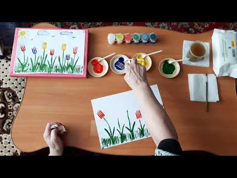 Видео: Рисование вилкой ТЮЛЬПАНЫ для детей от 3 лет