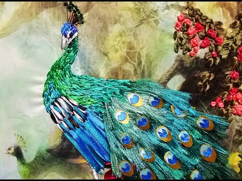 Видео: Вышивка лентами "Павлин"