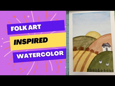 Видео: Акварельный пейзаж, вдохновлённый народным искусством #искусство #акварель #акварель