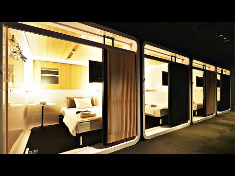 Видео: Остановитесь в роскошном капсульном отеле первого класса в Японии | FIRST CABIN ICHIGAYA