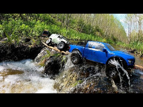 Видео: Соскочил - утонул!!! ... Сложная переправа и 5 внедорожников! RC Offroad 4x4 Traxxas, Axial