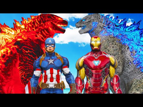 Видео: годзилла огонь против капитана америки и годзилла айс против железного человека