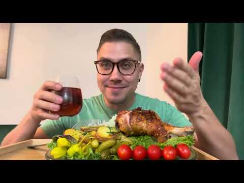 Видео: Мукбанг 🎉 Всех поздравляю с праздником 🎉 Индейка, жареная картошка, соленые огурцы, помидоры черри 🎉