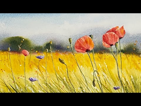 Видео: Урок по акварели для начинающих: рисуем сказочное маковое поле