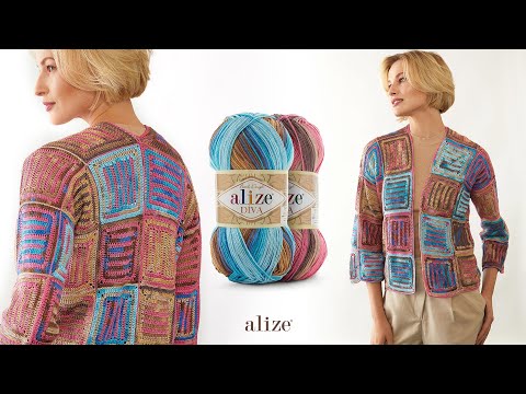 Видео: Вязаный крючком сезонный кардиган с Alize Diva Batik