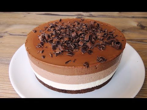 Видео: Торт БЕЗ ВЫПЕЧКИ Три шоколада! No-bake triple chocolate mousse cake