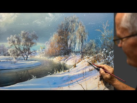 Видео: "Зимний день" #зимний пейзаж. Акриловая живопись. Урок рисования. Живопись