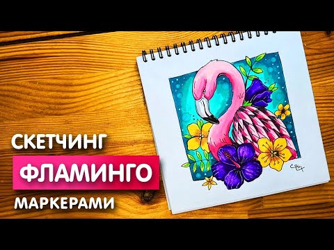 Видео: Рисунок скетч маркерами "Фламинго" для скетчбука | Срисовка картинки для начинающих