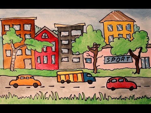 Видео: Урок рисования для детей. Город