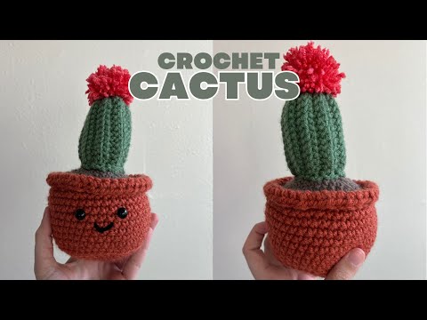 Видео: Урок по вязанию крючком кактуса для начинающих, первый проект по вязанию крючком. Пошаговое руков...