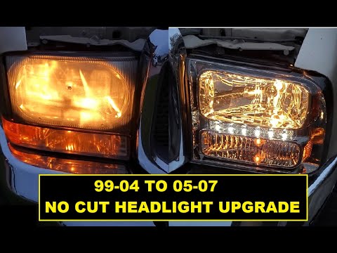Видео: Обновление фар NO CUT 05-07 для Ford F250 350 Spec-D Tuning Headlight 2LH-F250991PCG-RS 99-04