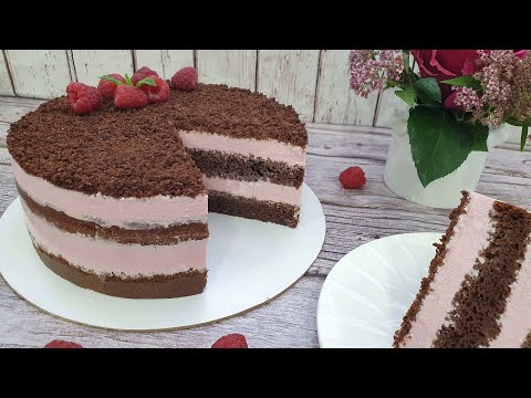 Видео: Низкокалорийный Шоколадный ПП ТОРТ с творожно - малиновым муссом! ПП десерт без сахара