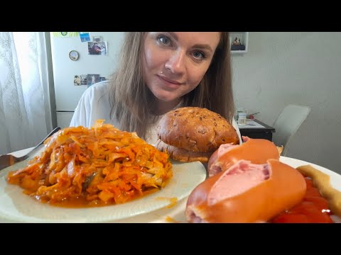 Видео: Мукбанг тушёная капуста, сардельки #мукбанг #фудблог