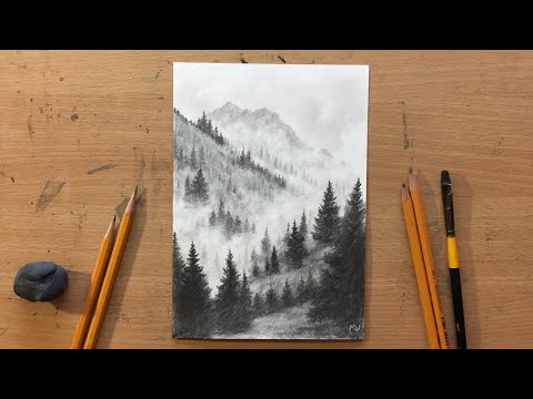 Видео: Туманный пейзаж графитным карандашом