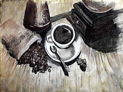 Видео: Мастер-класс по графике «Кофейный натюрморт» | Как нарисовать чашку кофе поэтапно
