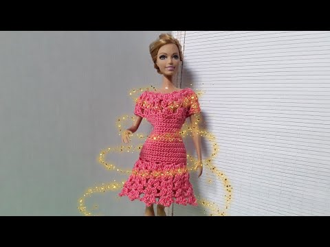 Видео: Платье с круглой ажурной кокеткой. Мастер-класс. Crochet Barbie.