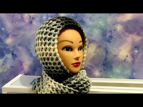 Видео: ШАПКА-КАПЮШОН-ШАРФ-СНУД узором 3Д, крючком. Капюшон для начинающих.