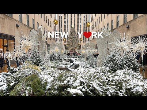 Видео: [4K]🇺🇸 Белый Рождественский Сочельник в Нью-Йорке🎄❄️☃️🎁: 5-я и 6-я Авеню, 24 декабря 2024 г.
