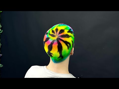Видео: Обесцвечивание и Окрашивание коротких волос 6мм / рисунок на голове в стиле TieDye