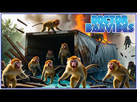 Видео: Агрессивные обезьяны с герпесом спасаются бегством от столкновения грузовиков