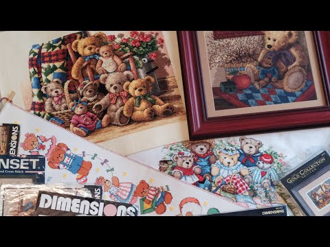 Видео: Все мои вышитые мишки и запасы с ними) Dimensions Teddy bear picnic. Готовая работа