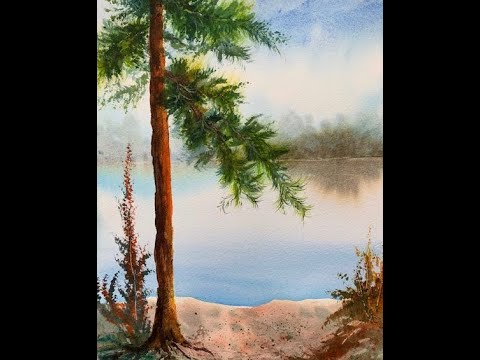 Видео: Рисуем акварелью -  сосну, сосновые иглы. Pine tree/ pine needles in WATERCOLOUR
