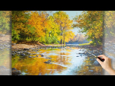 Видео: Painting a Fall Landscape with Acrylics "Autumn stream" | Пишем осенний пейзаж акрилом